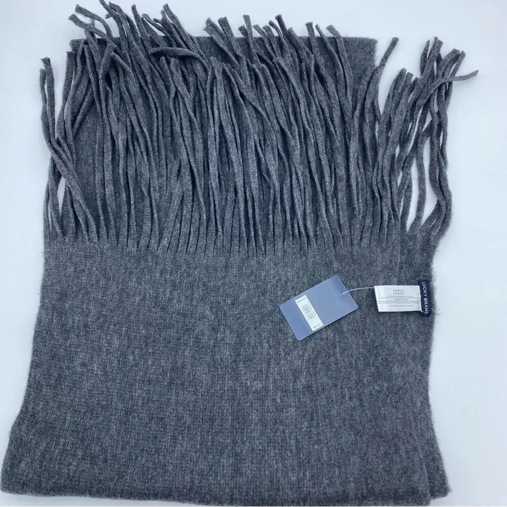 Lucky Brand Gray Winter Scarf Super Soft‎ With Fringe New
